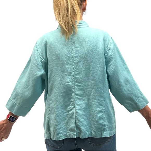 Eileen Fisher Aqua Blue Linen 3/4 Sleeve Button Front Blazer Jacket Women’s 1X - Picture 4 of 11